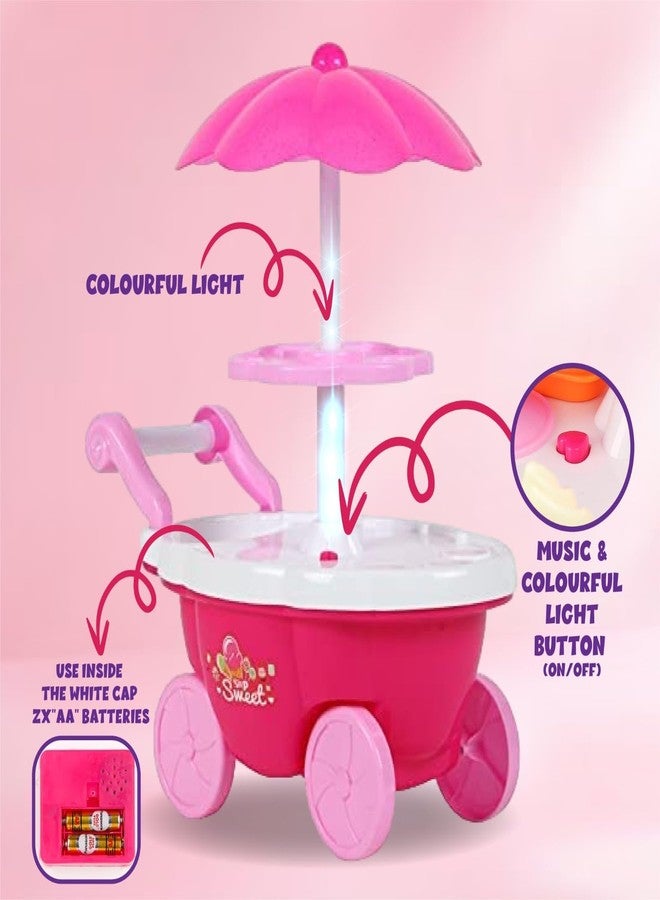 Niku Ice Cream Candy Trolley Cart Kitchen Set for Kids Girls | Pretend Play Set with Music and Lights Toys for Girls | Pink Colour | 30 Accessories - Image 4
